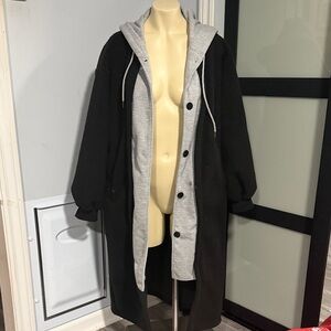 Elegant Black and Gray Women's Hooded Cardigan